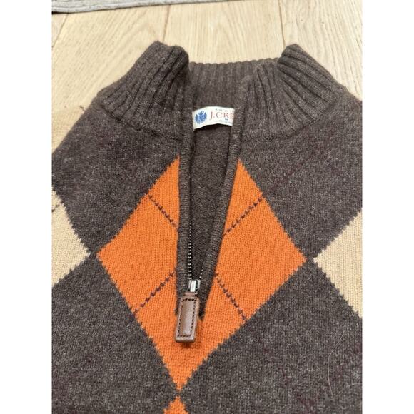 J Crew 100% Lambswool Academic Argyle Collared Half Zip Sweater Sz L Brown - Picture 2 of 9